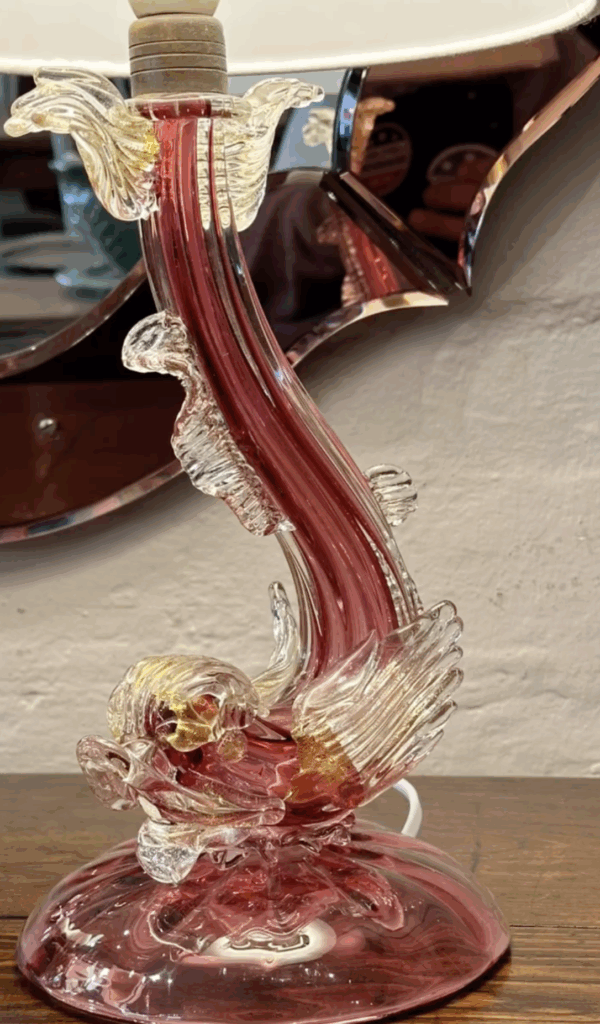 Pair of Venetian Murano rich pink & gold lamps.